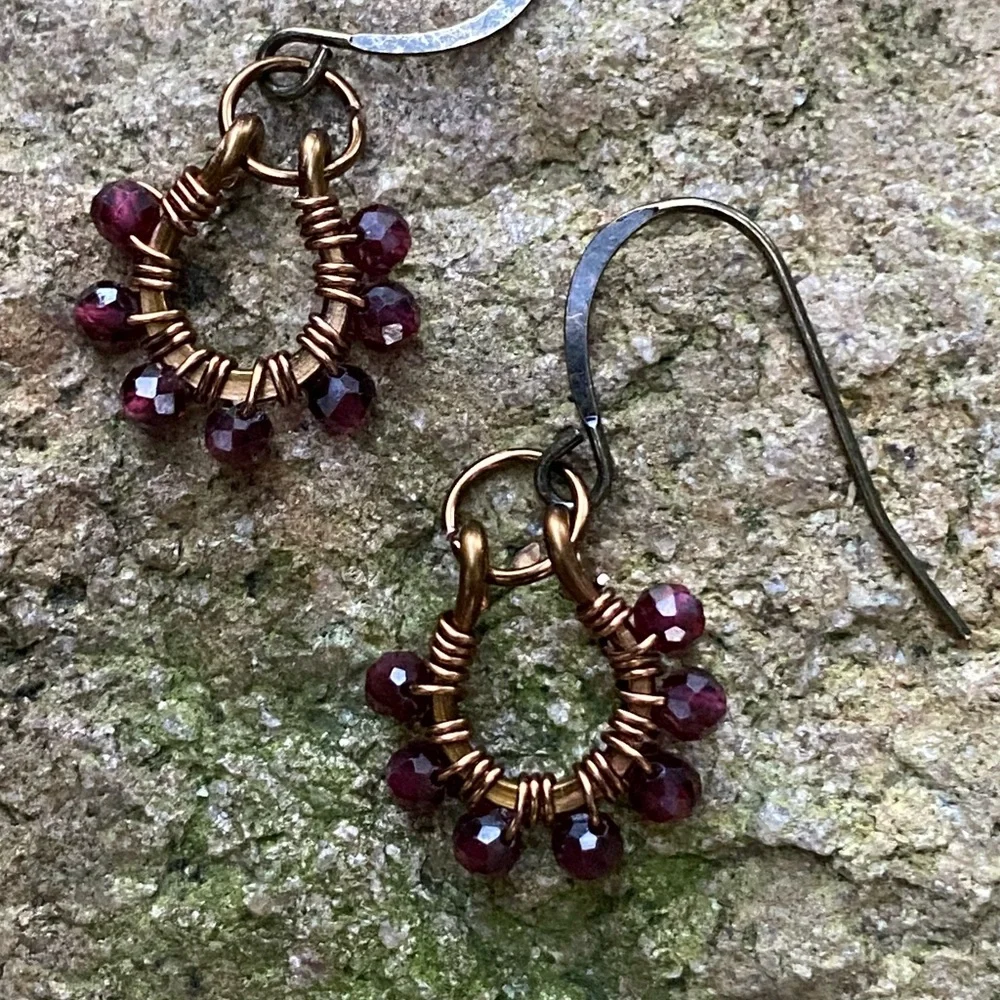 Handmade Bronze and Ruby Earrings - Picture 5 of 6
